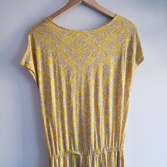 Anthropologie Long Maeve Print Fete Midi Dress Large Yellow summer Spring Dinner - Picture 7 of 14